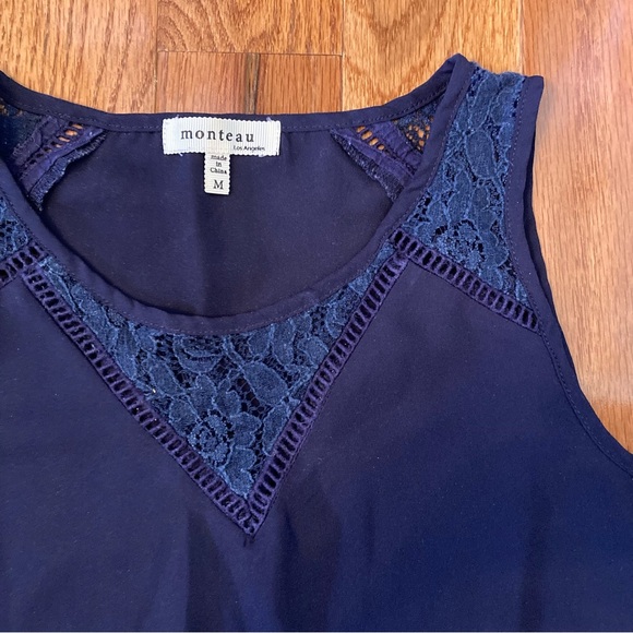 4/$10 - Monteau Navy Blue Tank Top With Lace Detailing - Picture 5 of 5